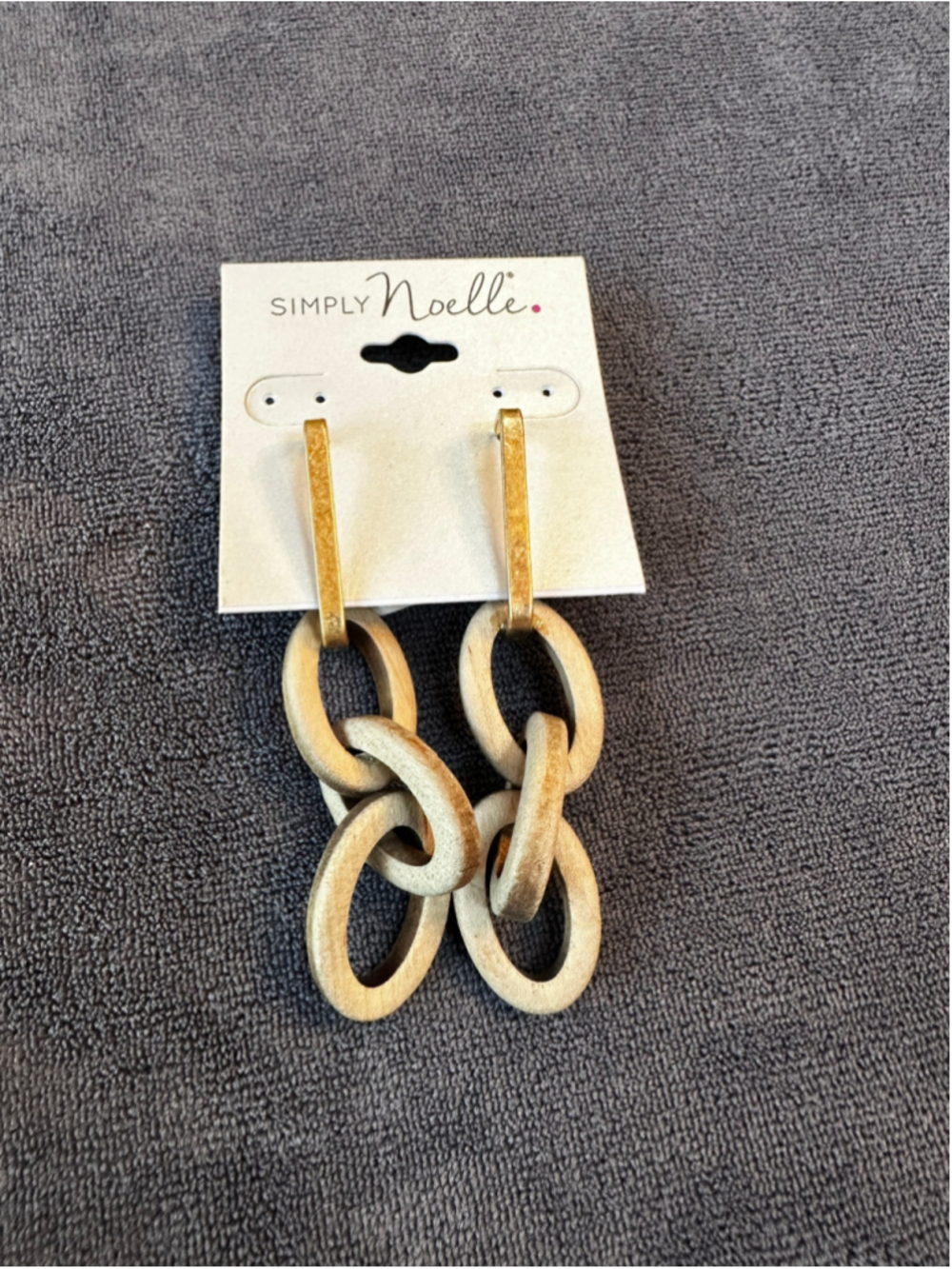 Simply Noelle Beige and Gold Wood Link Earrings One Size Beige Gold